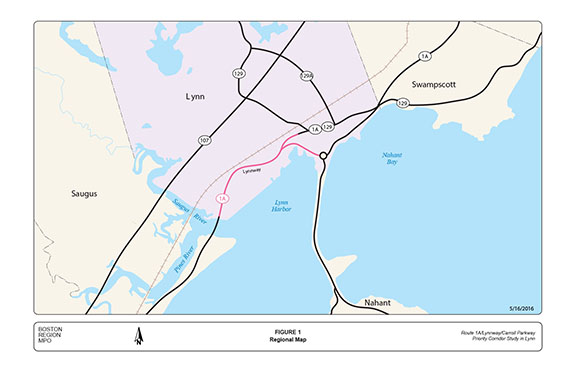 FIGURE 1. Computer-drawn map showing the study area, major roads, and neighboring communities.