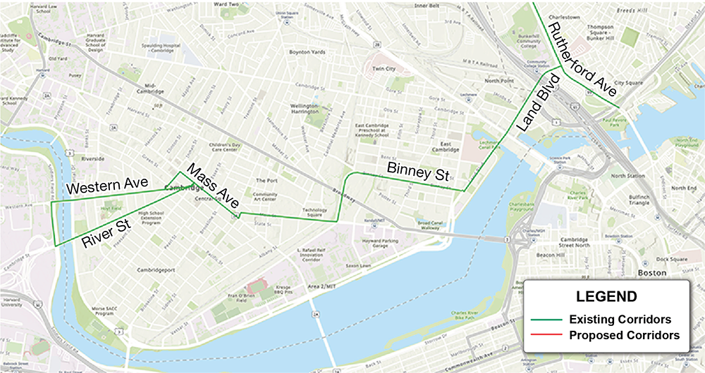 Figure 3This figure shows the existing and proposed corridors in Cambridge.