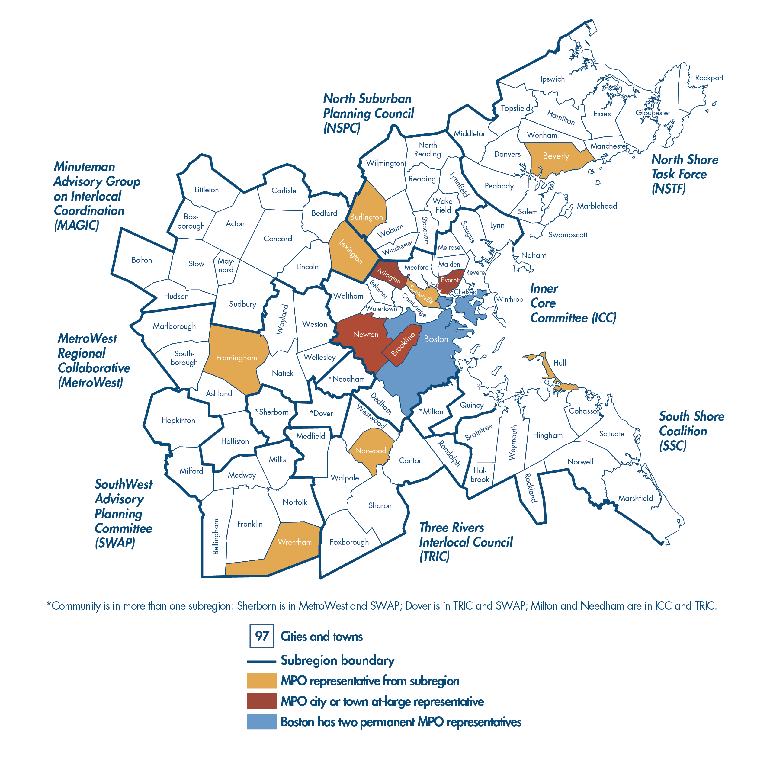 This is a map of the cities and towns in the Boston Region. There are 97 cities and towns within the Boston Region Metropolitan Planning Organization’s planning area.
