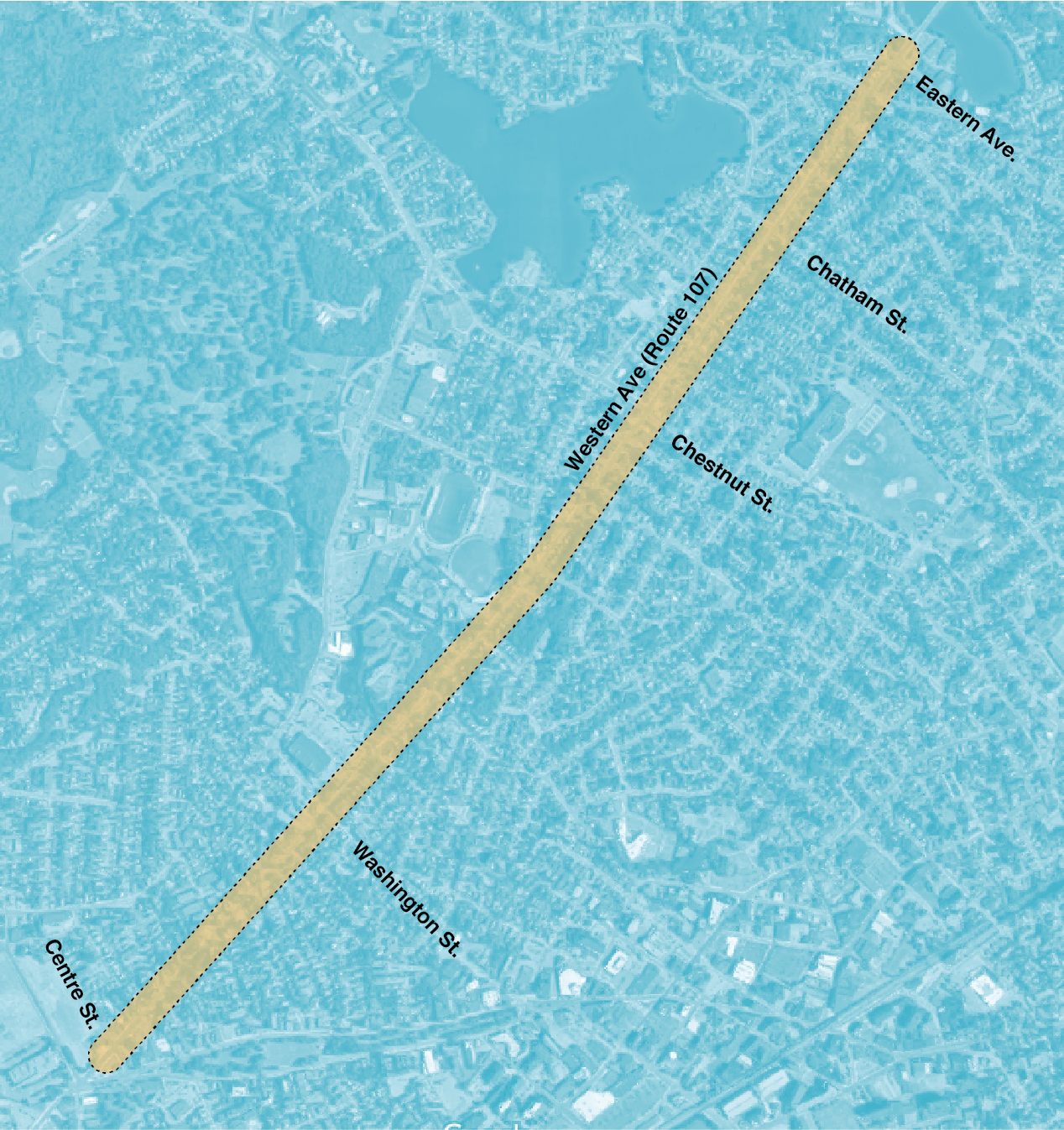 Figure 4-6. Reconstruction of Western Avenue (Route 107) Project Area
Figure 4-6 is a map of Western Avenue (Route 107), Eastern Avenue, Chatham Street, Chestnut Street, Washington Street, and Centre Street.
