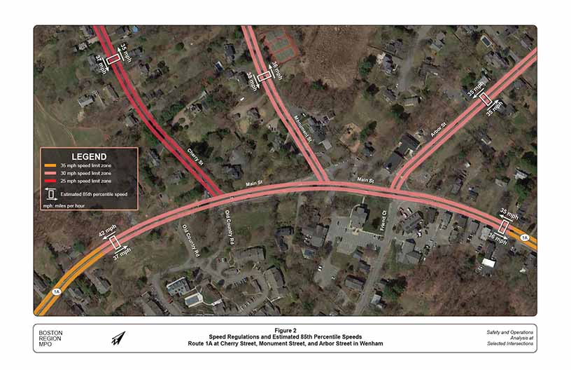 Figure 2: Speed Regulations and Estimated 85th Percentile Speeds
This figure shows speed limits and 85th-percentile observed speeds within the study area.