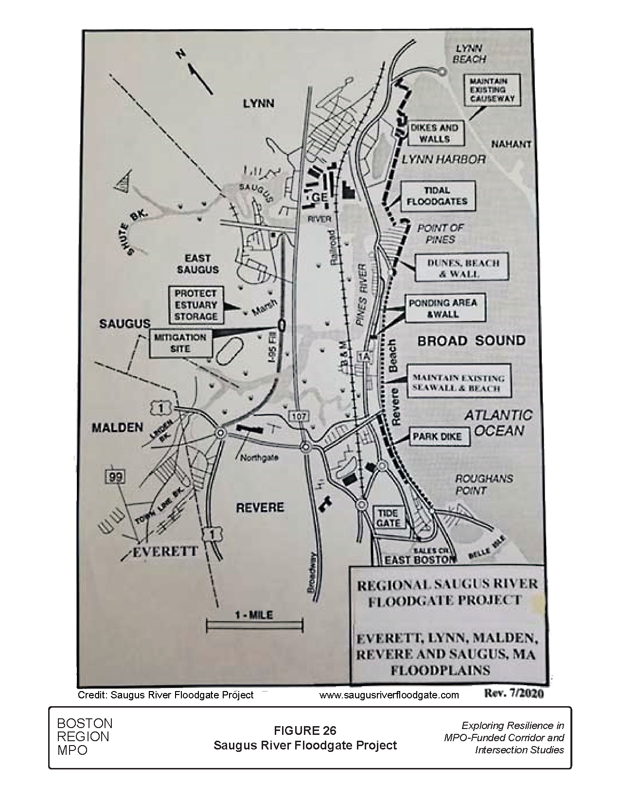Figure 26 is map that shows the components of the Saugus River Floodgate project.